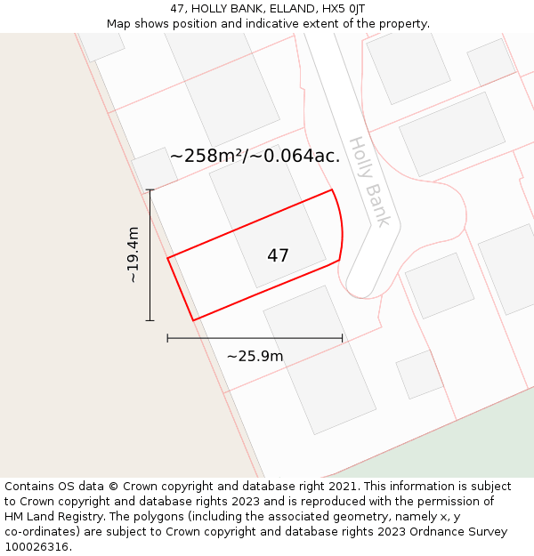 47, HOLLY BANK, ELLAND, HX5 0JT: Plot and title map