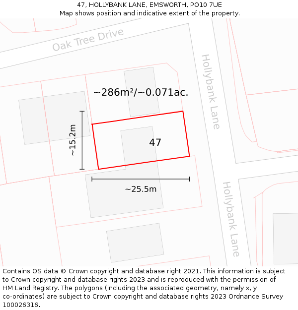 47, HOLLYBANK LANE, EMSWORTH, PO10 7UE: Plot and title map