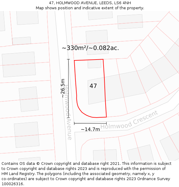 47, HOLMWOOD AVENUE, LEEDS, LS6 4NH: Plot and title map