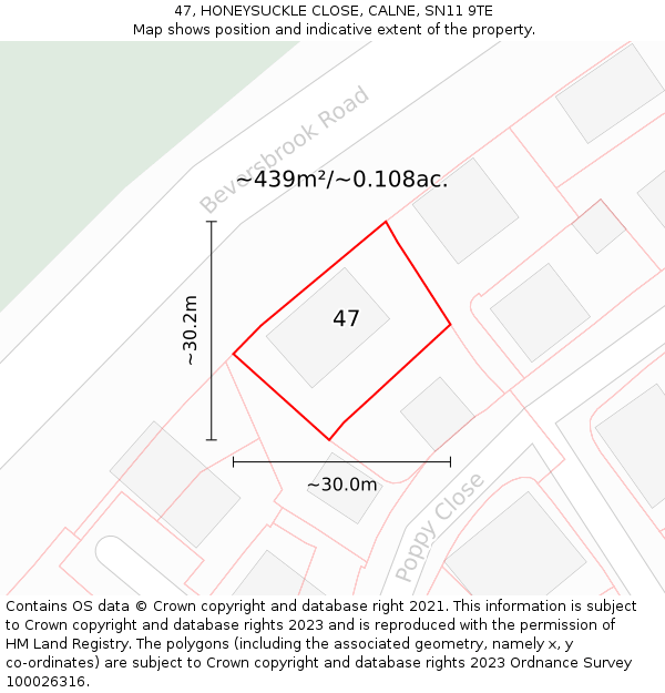 47, HONEYSUCKLE CLOSE, CALNE, SN11 9TE: Plot and title map