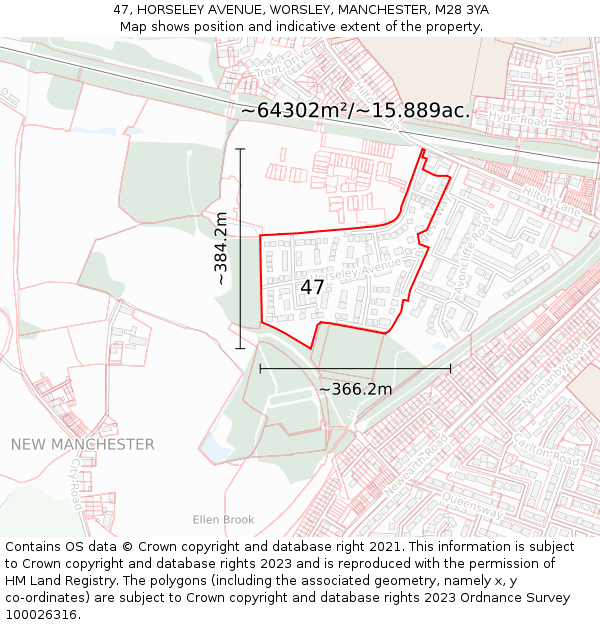 47, HORSELEY AVENUE, WORSLEY, MANCHESTER, M28 3YA: Plot and title map