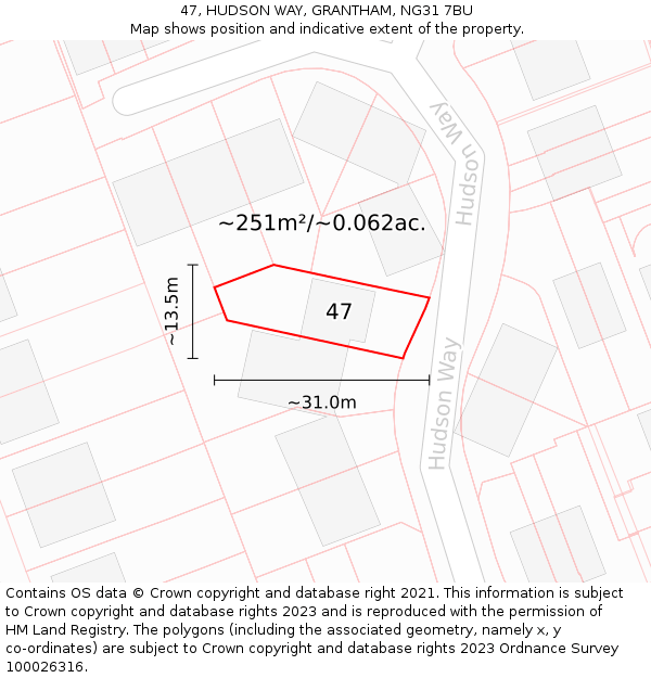 47, HUDSON WAY, GRANTHAM, NG31 7BU: Plot and title map