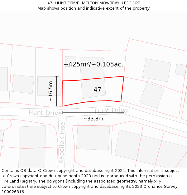 47, HUNT DRIVE, MELTON MOWBRAY, LE13 1PB: Plot and title map