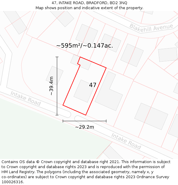 47, INTAKE ROAD, BRADFORD, BD2 3NQ: Plot and title map