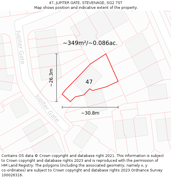 47, JUPITER GATE, STEVENAGE, SG2 7ST: Plot and title map