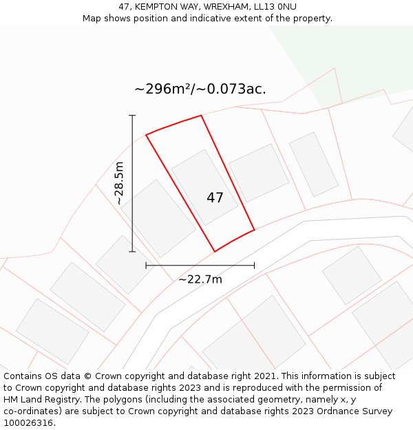 47, KEMPTON WAY, WREXHAM, LL13 0NU: Plot and title map