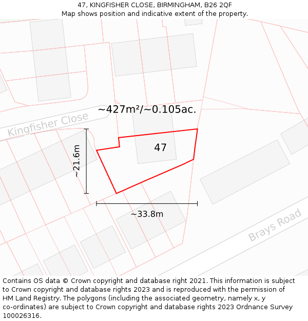 47, KINGFISHER CLOSE, BIRMINGHAM, B26 2QF: Plot and title map