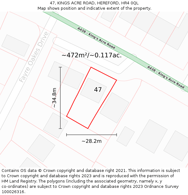 47, KINGS ACRE ROAD, HEREFORD, HR4 0QL: Plot and title map