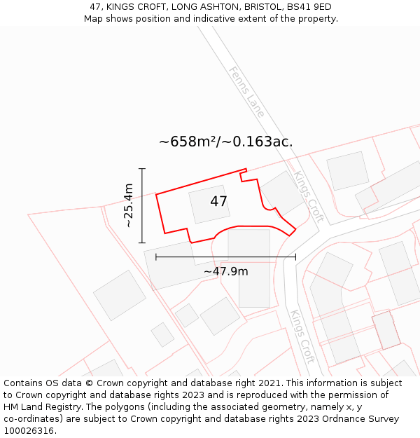 47, KINGS CROFT, LONG ASHTON, BRISTOL, BS41 9ED: Plot and title map