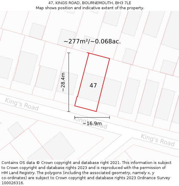 47, KINGS ROAD, BOURNEMOUTH, BH3 7LE: Plot and title map