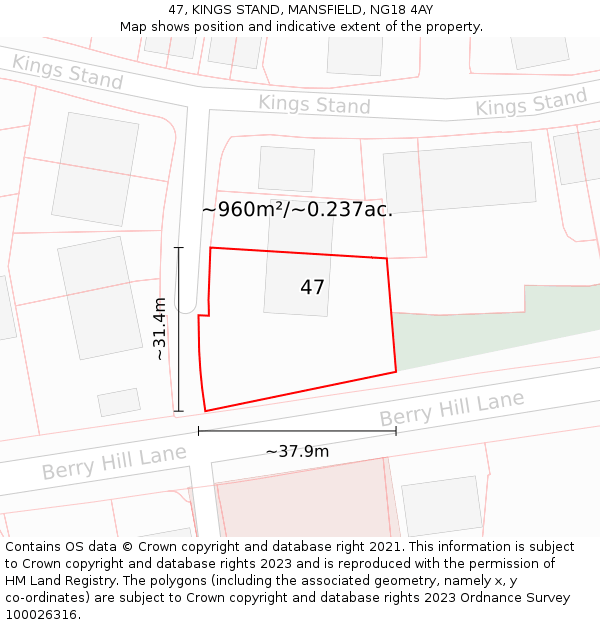 47, KINGS STAND, MANSFIELD, NG18 4AY: Plot and title map