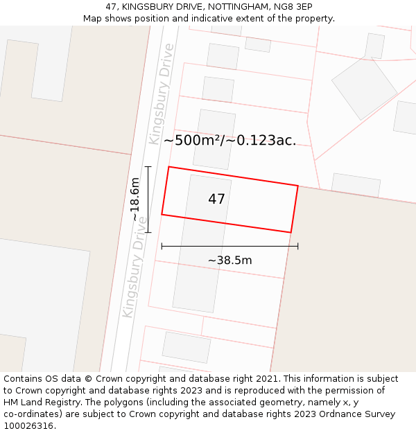47, KINGSBURY DRIVE, NOTTINGHAM, NG8 3EP: Plot and title map
