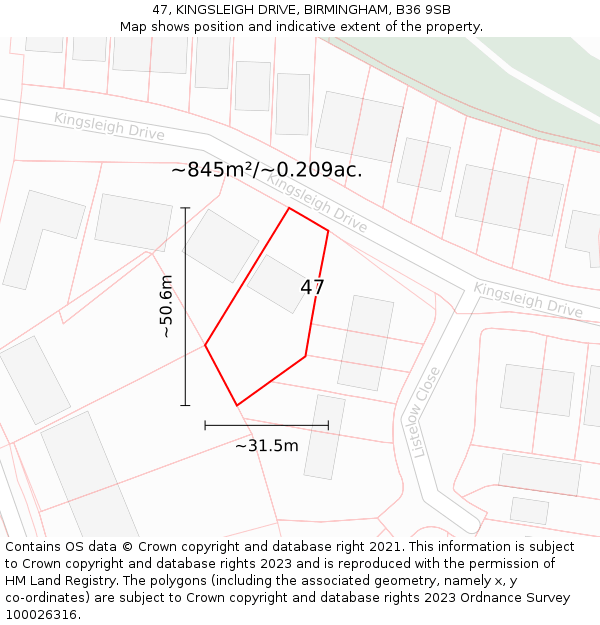 47, KINGSLEIGH DRIVE, BIRMINGHAM, B36 9SB: Plot and title map