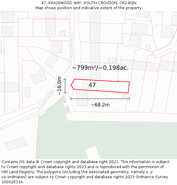 47, KINGSWOOD WAY, SOUTH CROYDON, CR2 8QN: Plot and title map