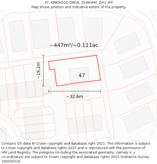 47, KIRKWOOD DRIVE, DURHAM, DH1 4FF: Plot and title map