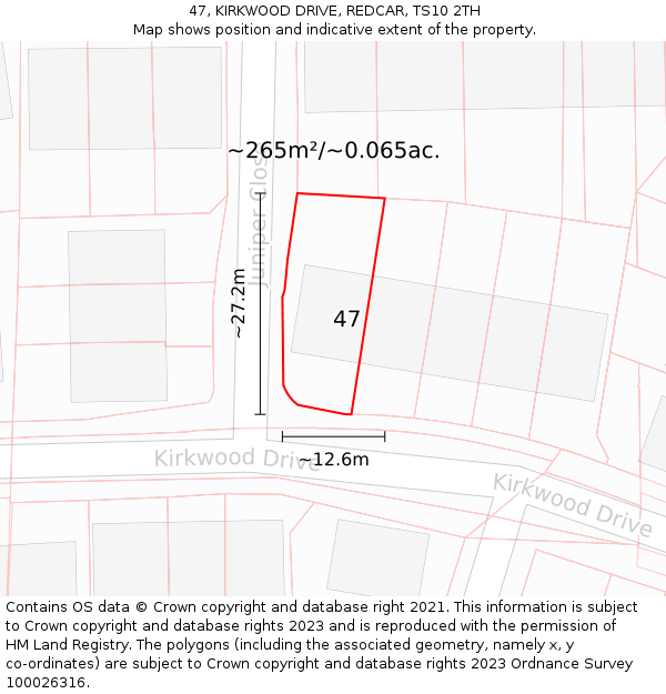 47, KIRKWOOD DRIVE, REDCAR, TS10 2TH: Plot and title map