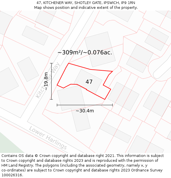 47, KITCHENER WAY, SHOTLEY GATE, IPSWICH, IP9 1RN: Plot and title map