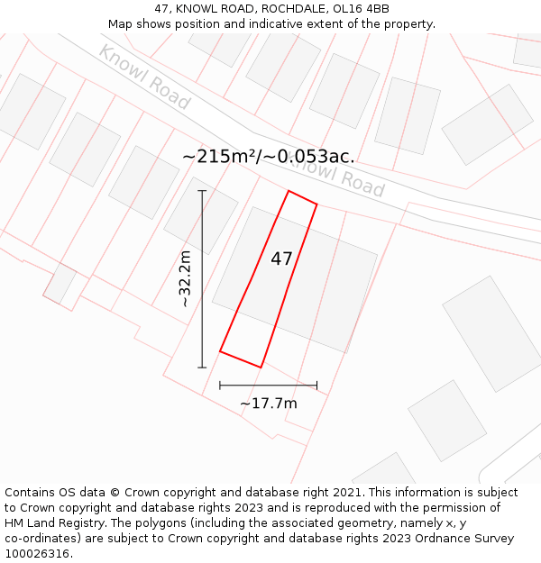 47, KNOWL ROAD, ROCHDALE, OL16 4BB: Plot and title map