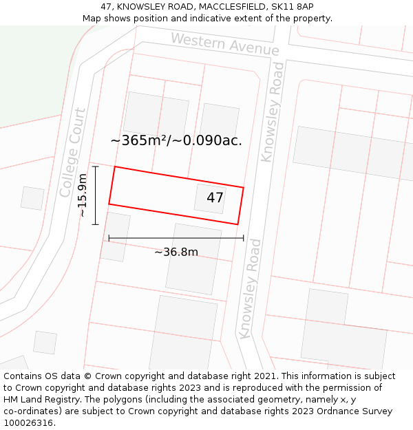 47, KNOWSLEY ROAD, MACCLESFIELD, SK11 8AP: Plot and title map