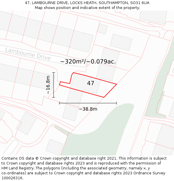 47, LAMBOURNE DRIVE, LOCKS HEATH, SOUTHAMPTON, SO31 6UA: Plot and title map