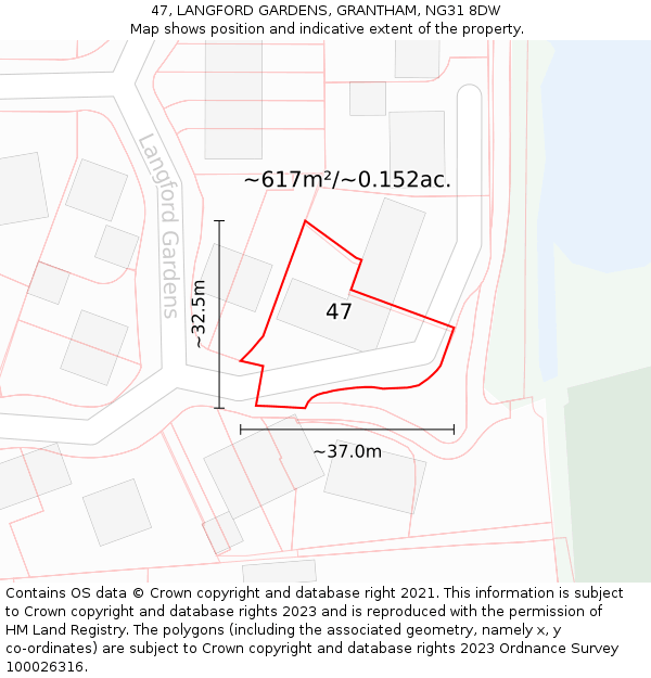 47, LANGFORD GARDENS, GRANTHAM, NG31 8DW: Plot and title map