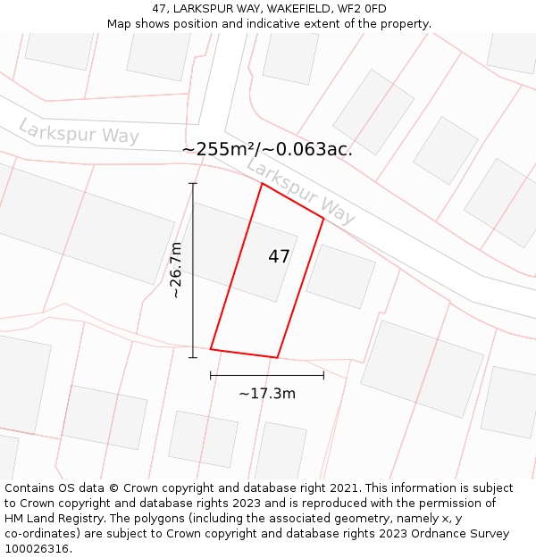 47, LARKSPUR WAY, WAKEFIELD, WF2 0FD: Plot and title map