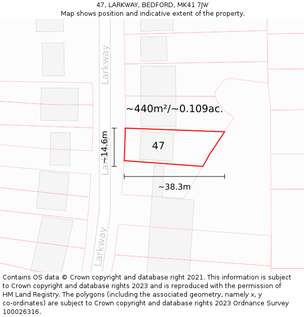 47, LARKWAY, BEDFORD, MK41 7JW: Plot and title map