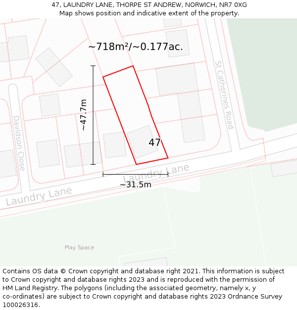 47, LAUNDRY LANE, THORPE ST ANDREW, NORWICH, NR7 0XG: Plot and title map