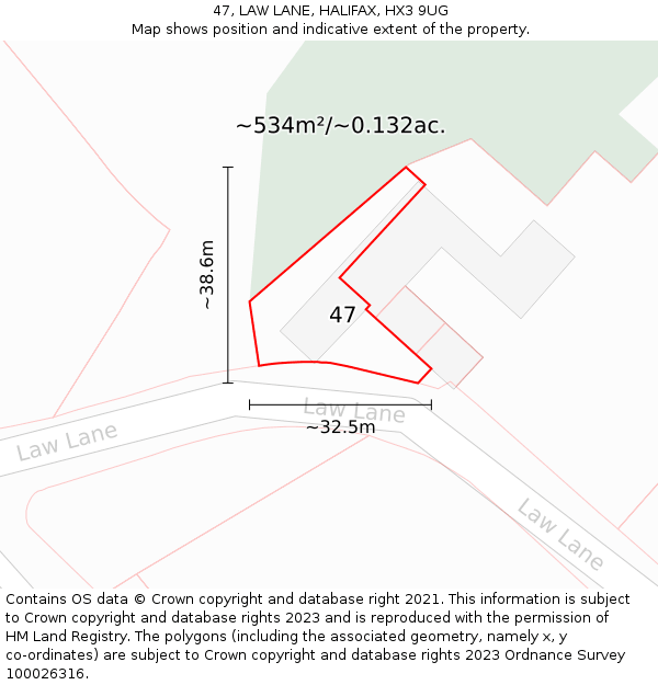 47, LAW LANE, HALIFAX, HX3 9UG: Plot and title map