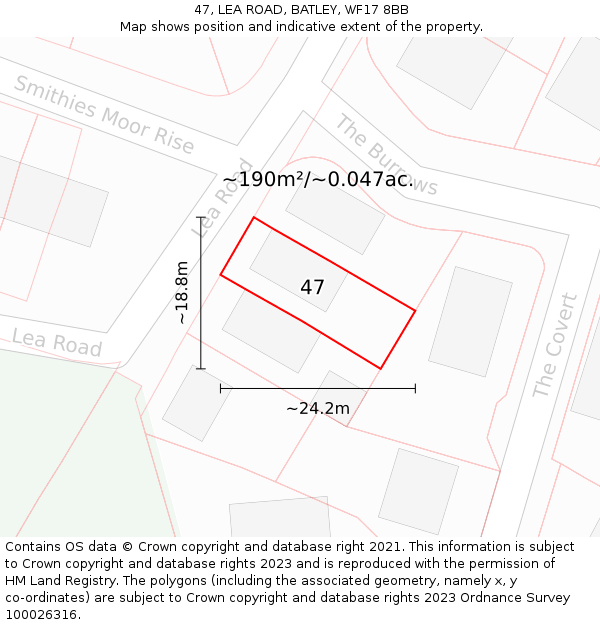 47, LEA ROAD, BATLEY, WF17 8BB: Plot and title map