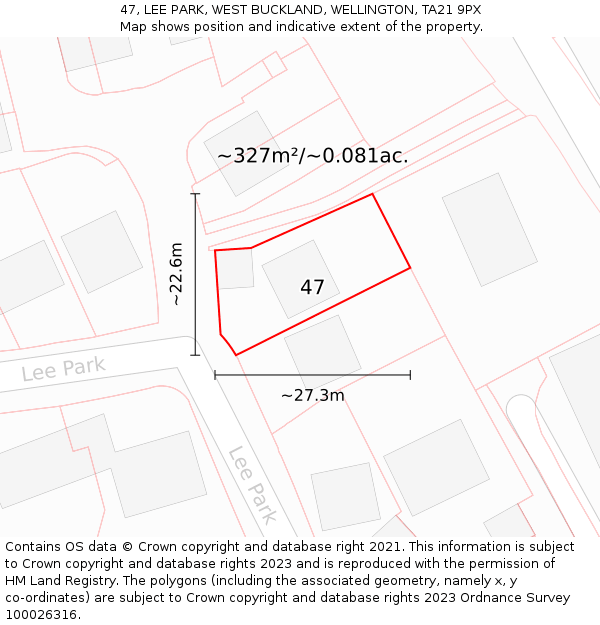 47, LEE PARK, WEST BUCKLAND, WELLINGTON, TA21 9PX: Plot and title map