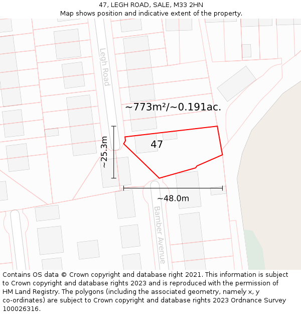 47, LEGH ROAD, SALE, M33 2HN: Plot and title map