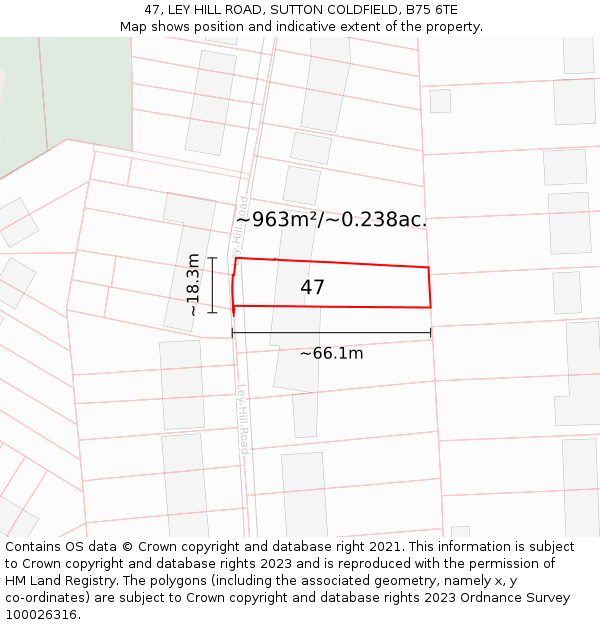 47, LEY HILL ROAD, SUTTON COLDFIELD, B75 6TE: Plot and title map