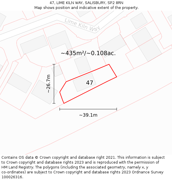 47, LIME KILN WAY, SALISBURY, SP2 8RN: Plot and title map