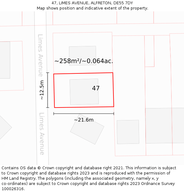 47, LIMES AVENUE, ALFRETON, DE55 7DY: Plot and title map