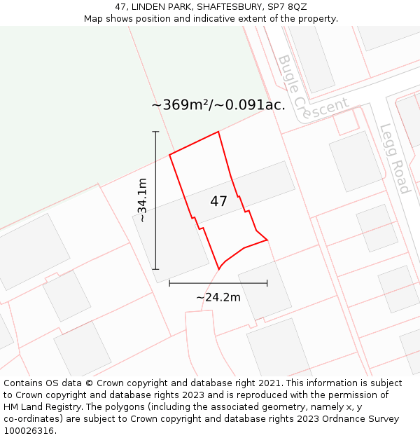 47, LINDEN PARK, SHAFTESBURY, SP7 8QZ: Plot and title map