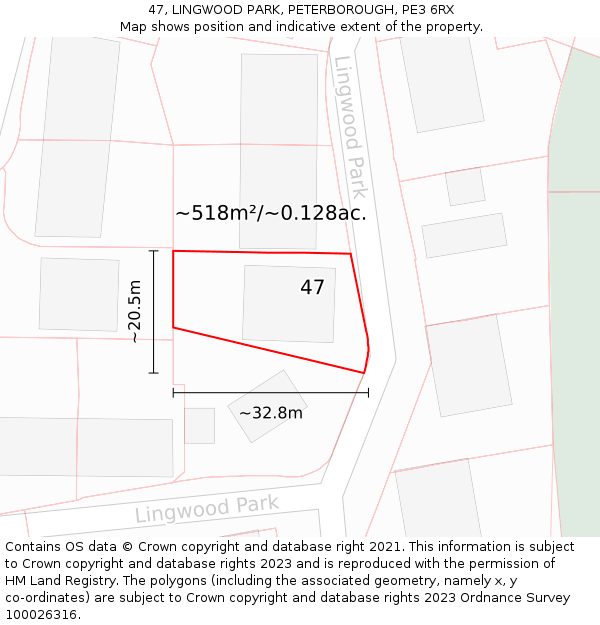 47, LINGWOOD PARK, PETERBOROUGH, PE3 6RX: Plot and title map