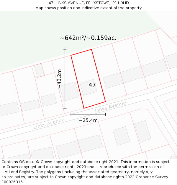 47, LINKS AVENUE, FELIXSTOWE, IP11 9HD: Plot and title map