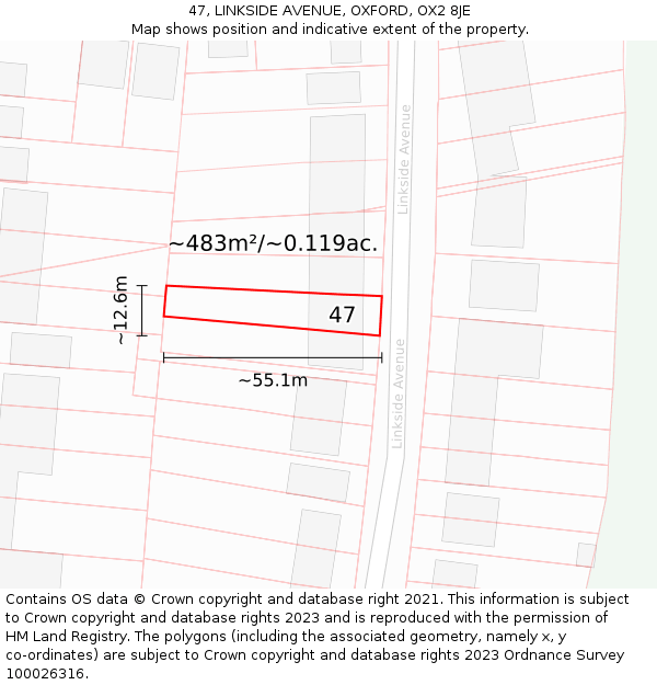 47, LINKSIDE AVENUE, OXFORD, OX2 8JE: Plot and title map