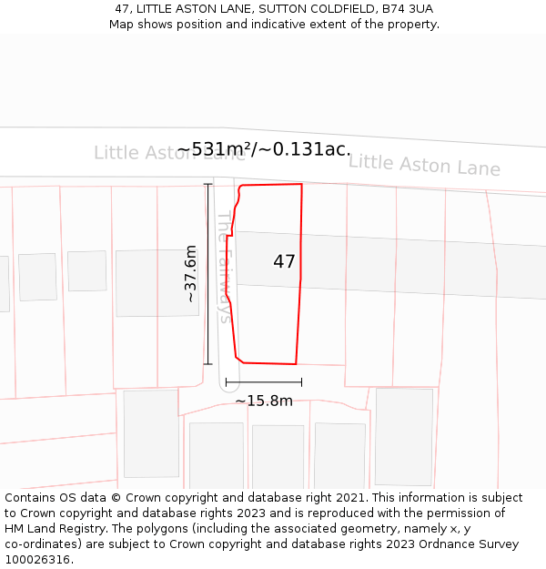 47, LITTLE ASTON LANE, SUTTON COLDFIELD, B74 3UA: Plot and title map