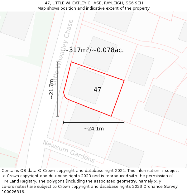 47, LITTLE WHEATLEY CHASE, RAYLEIGH, SS6 9EH: Plot and title map