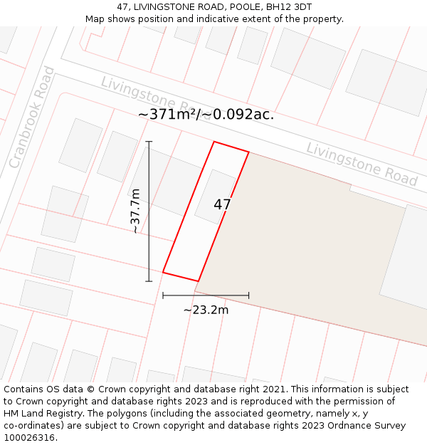 47, LIVINGSTONE ROAD, POOLE, BH12 3DT: Plot and title map