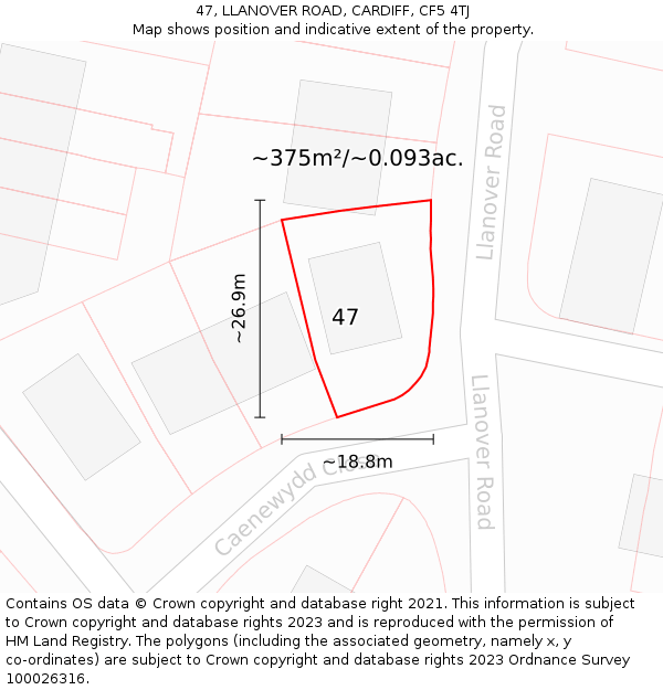 47, LLANOVER ROAD, CARDIFF, CF5 4TJ: Plot and title map