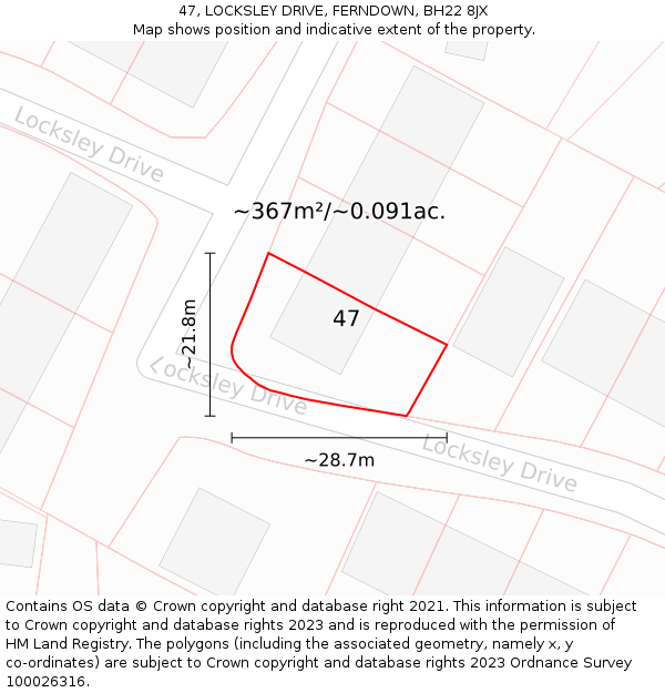 47, LOCKSLEY DRIVE, FERNDOWN, BH22 8JX: Plot and title map