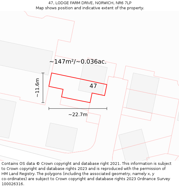 47, LODGE FARM DRIVE, NORWICH, NR6 7LP: Plot and title map