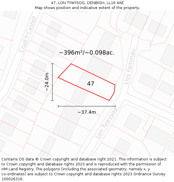 47, LON TYWYSOG, DENBIGH, LL16 4AE: Plot and title map