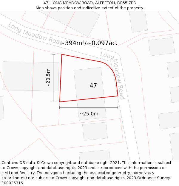 47, LONG MEADOW ROAD, ALFRETON, DE55 7PD: Plot and title map