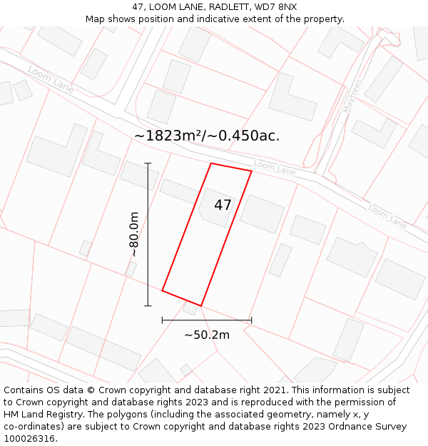 47, LOOM LANE, RADLETT, WD7 8NX: Plot and title map