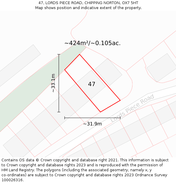 47, LORDS PIECE ROAD, CHIPPING NORTON, OX7 5HT: Plot and title map