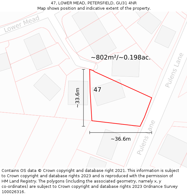47, LOWER MEAD, PETERSFIELD, GU31 4NR: Plot and title map